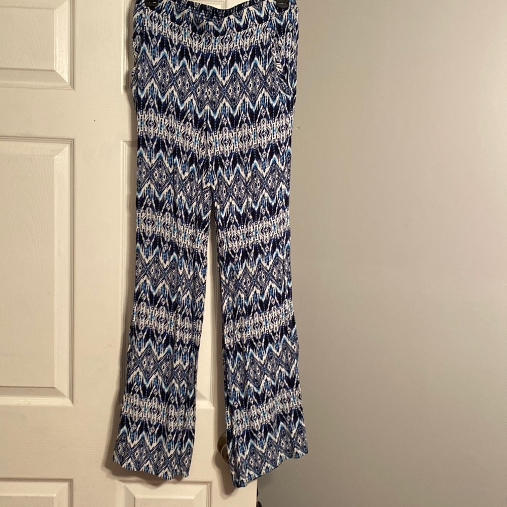 IZ Byers Medium Flowy/Comfy Rayon Blue Print Pants with Pockets